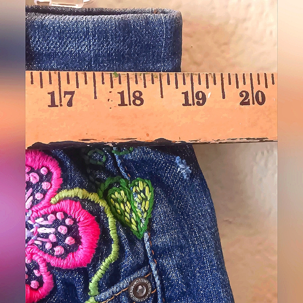 Hand Embroidered Hippie Low Rise Jeans 16 18 Unique Artsy Festival Funky - Picture 11 of 15